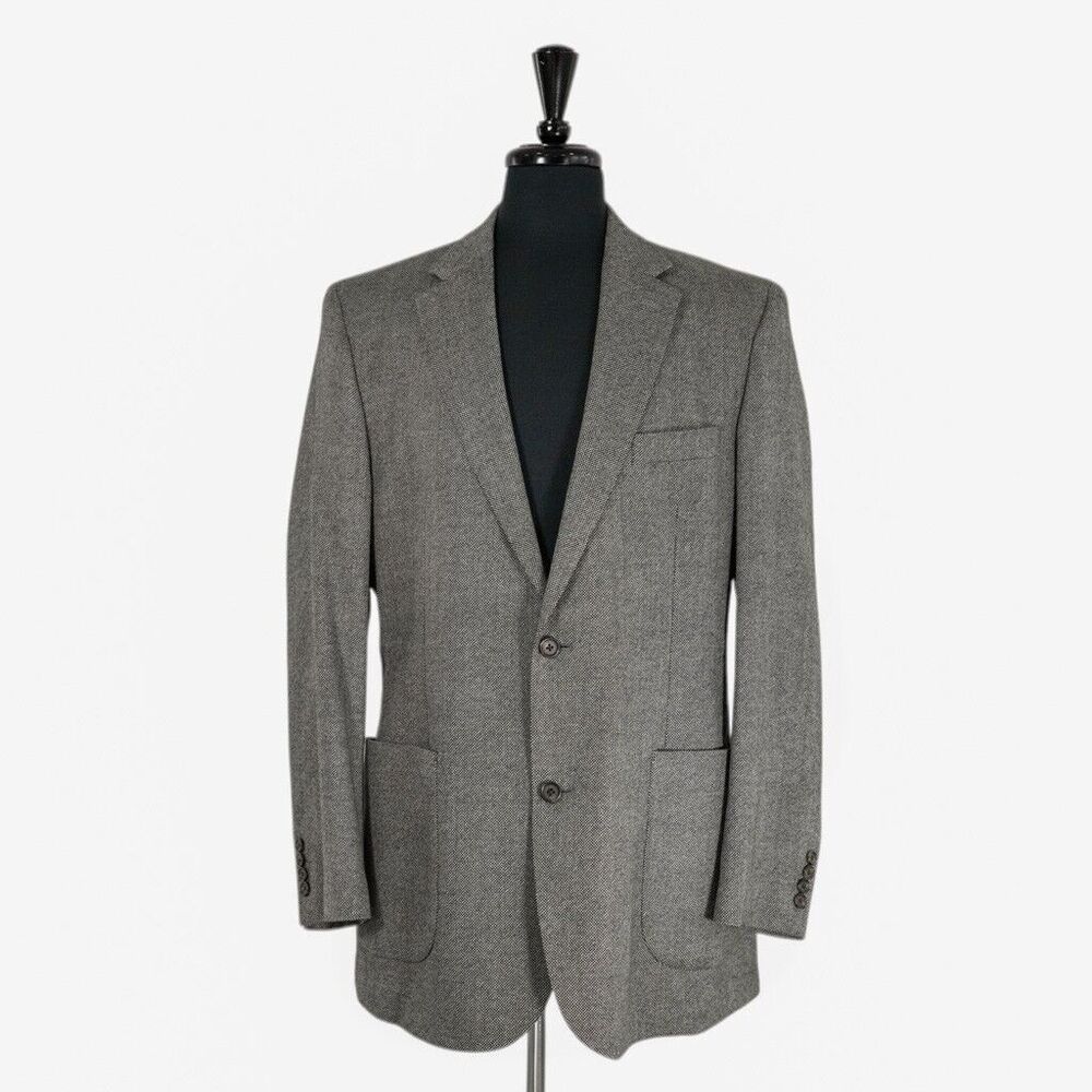 Ralph Lauren Mens Sport Coat Gray Beige Check Wool 2 Button Blazer Jacket 42L